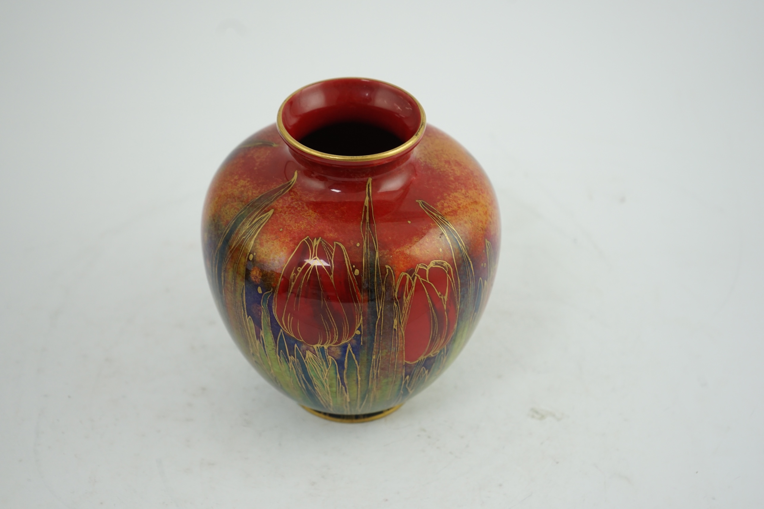 A Royal Doulton ‘tulip’ flambé ovoid vase, by Harry Nixon, 1930s